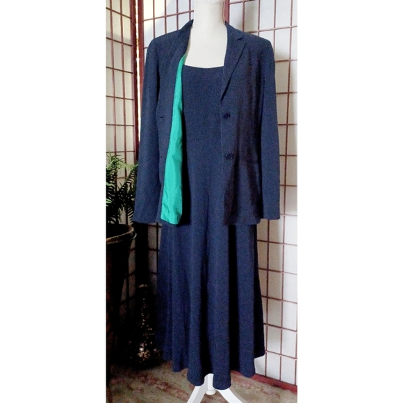 Lauren Ralph Lauren Women's Triacetate   Jacket and Dress Set - Navy Blue/Green - Picture 1 of 16